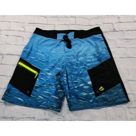 Other - Loco Skailz MENS 34 Performance Fishing Cargo Shorts Swim Trunks Mullet Print